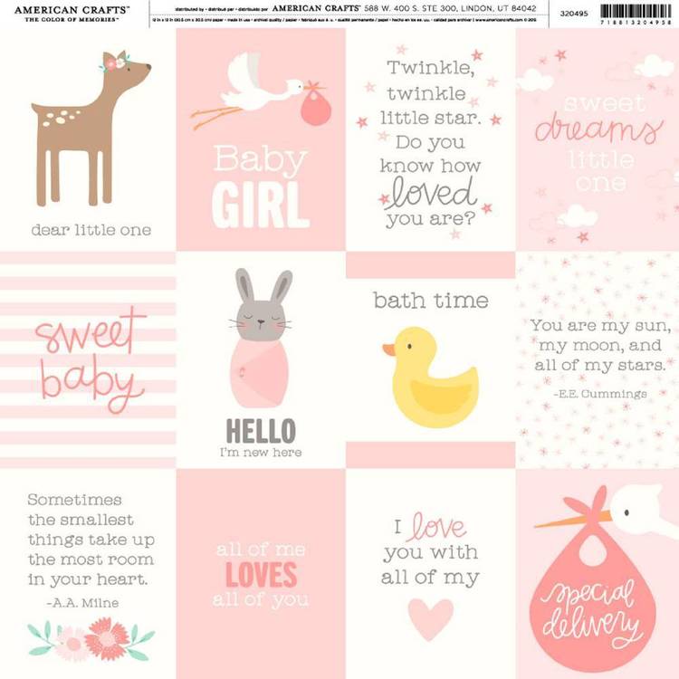 American Crafts Baby Girl Quotes Print Pink 12 x 12 in