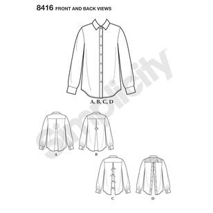 Simplicity Pattern 8416 Misses' Shirt with Back Variations