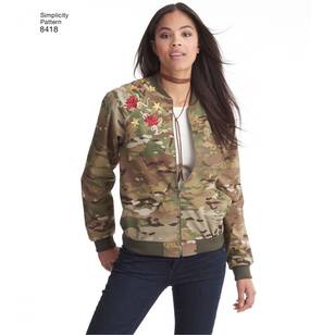Simplicity Pattern 8418 Misses' Lined Bomber Jacket with Fabric and Trim Variations