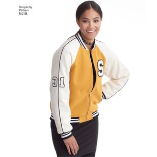 Simplicity Pattern 8418 Misses' Lined Bomber Jacket with Fabric and Trim Variations
