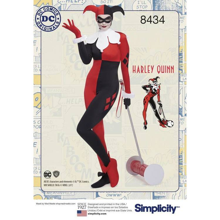 Simplicity Pattern 8434 Misses' Knit DC Comics Bombshell Harley Quinn Costume