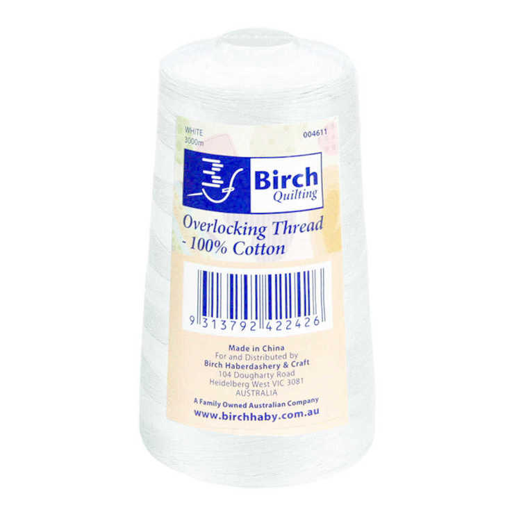 Birch Thread Birch 3000 Metre Cotton Overlocking Thread White | Spotlight Australia