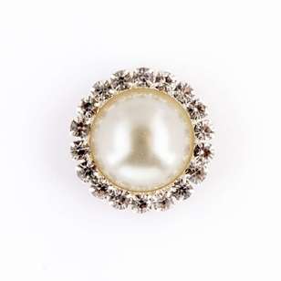 Hemline Pearl Diamond Silver Rim Button Pearl 20 mm