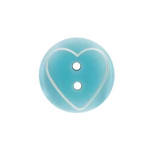 Hemline Novelty Heart Print Button Baby Blue 15 mm