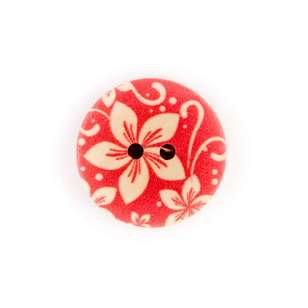 Hemline White Flower Print Button Red 25 mm