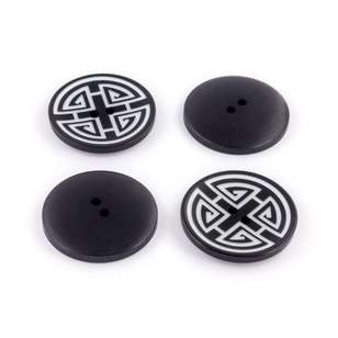 Hemline Chinese Pattern Button Dark Grey 34 mm