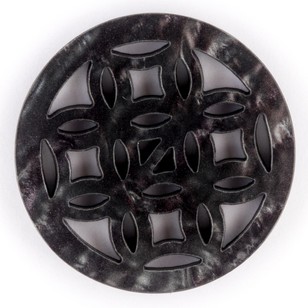 Hemline Carved Cross Button Black 25 mm