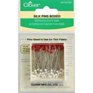 Clover Boxed Silk Pins 100 Pack Silver