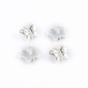Hemline Pearled Butterfly Button White 18 mm