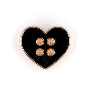 Hemline Golden Edge Heart Button Black 16 mm