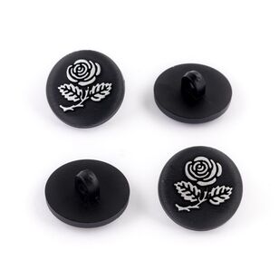 Hemline Convex Rose Button Black & Silver 21 mm