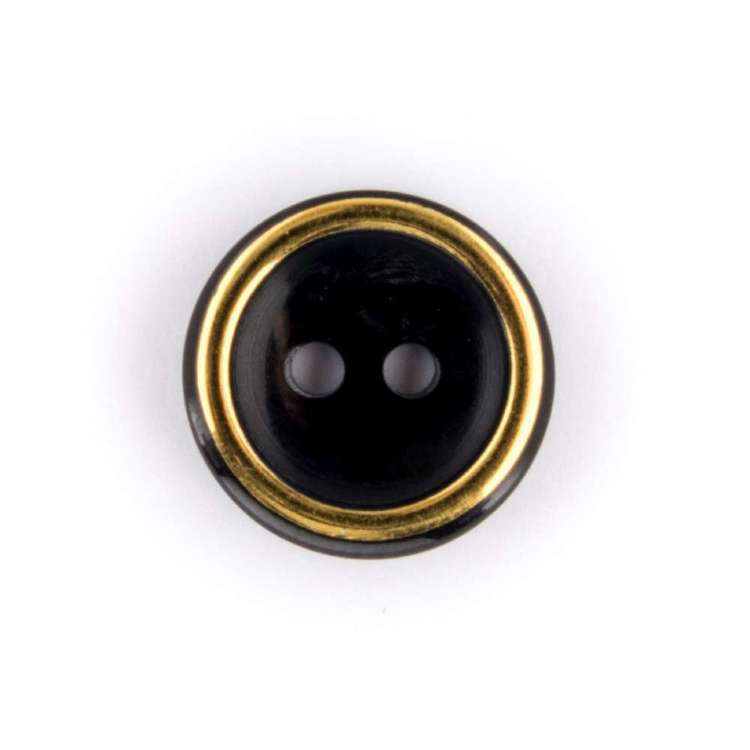 Hemline Gold Rim Button Pack Black 20 mm