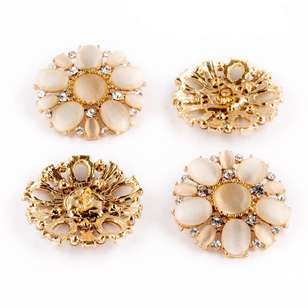 Hemline Diamond Floral Pearl Button Gold 32 mm