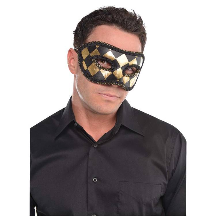 Amscan Adult Mask Harlequin Black & Gold Amscan Adult Mask Harlequin Black & Gold