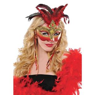 Amscan Mask Venetian Luxe Feather  Red & Gold
