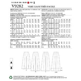 Vogue Sewing Pattern V9282 Misses' Pants White