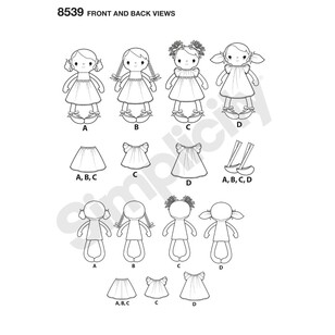 Simplicity Pattern 8539 15'' Stuffed Dolls And Clothes