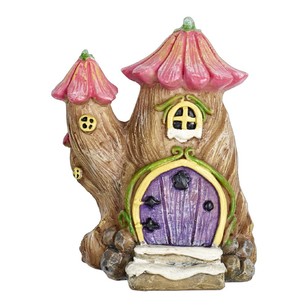 Mini Fairy Garden Trunk House Brown & Pink 8 cm