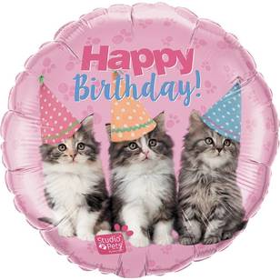Qualatex Birthday Kitties Foil Balloon Pink