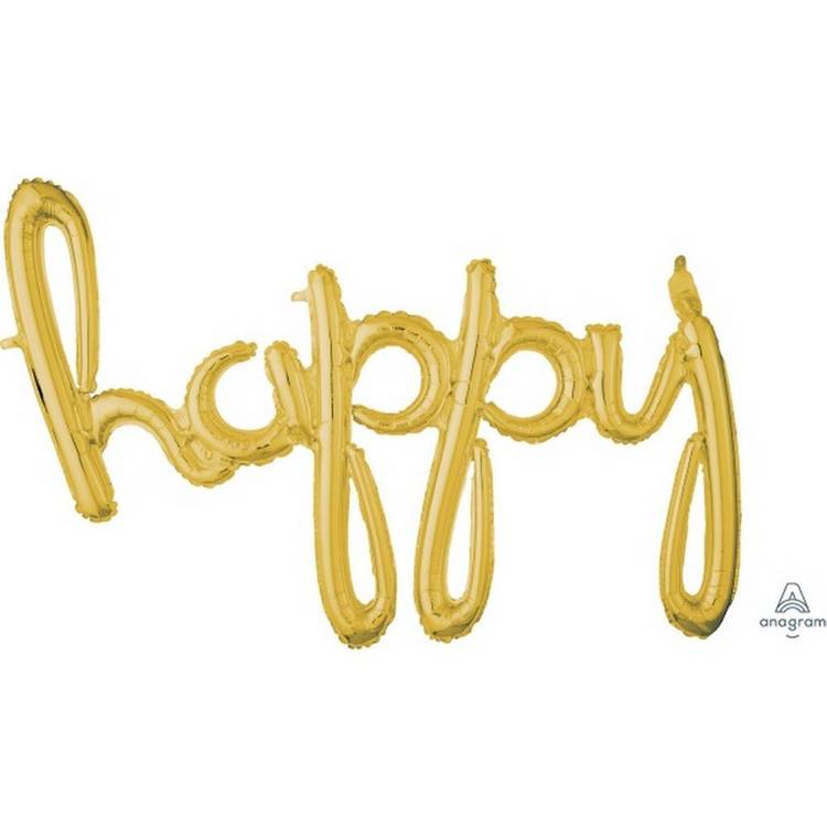 Amscan Anagram Happy Script Gold Foil Balloon