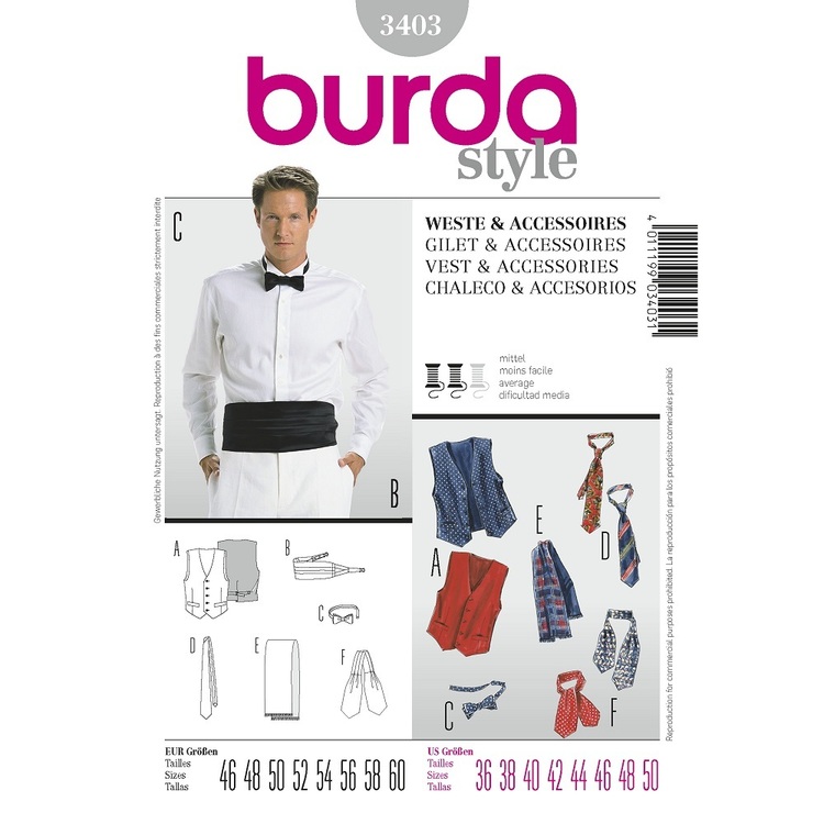 Burda Sewing Pattern 3403 Vest & Accessories White