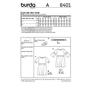 Burda Pattern 6401 Misses' Swing Dress with Sleeve Variations 8 - 18