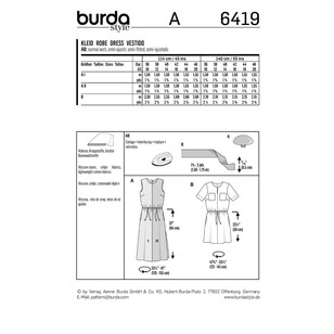 Burda Pattern B6419 Misses' Short Sleeve Dresses 10 - 20