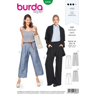 Burda Pattern B6436 Misses' Wide Leg Pants 8 - 18
