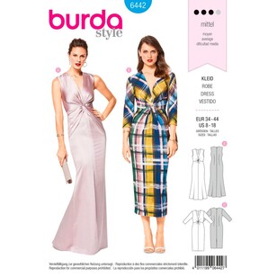 Burda Pattern B6442 Misses' V-Neck Evening Dresses 8 - 18