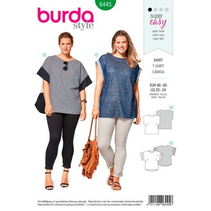 Burda Pattern B6445 Women's Simple Curved-Hem Tops 20 - 34