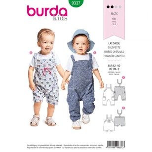 Burda Pattern B9337 Baby's Bibbed Trousers 3 Months - 2 Years