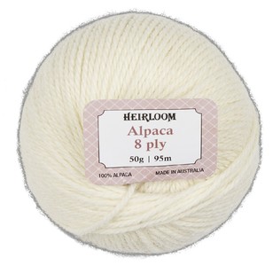 Heirloom Pure Alpaca Wool 8 Ply Yarn 6988 Natural Cream 50 g