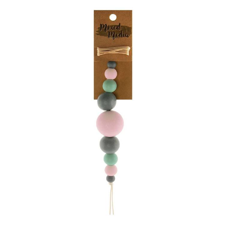 Ribtex Round Wooden 9 Multi Sized Beads and Twine Natural