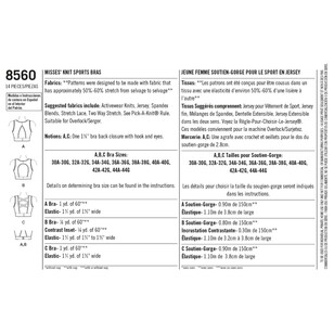 Simplicity Pattern 8560 Misses' Knit Sports Bras 34 A - 44 G