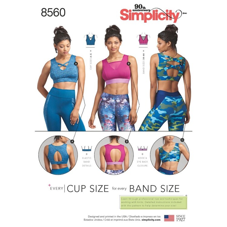 Simplicity Pattern 8560 Misses' Knit Sports Bras
