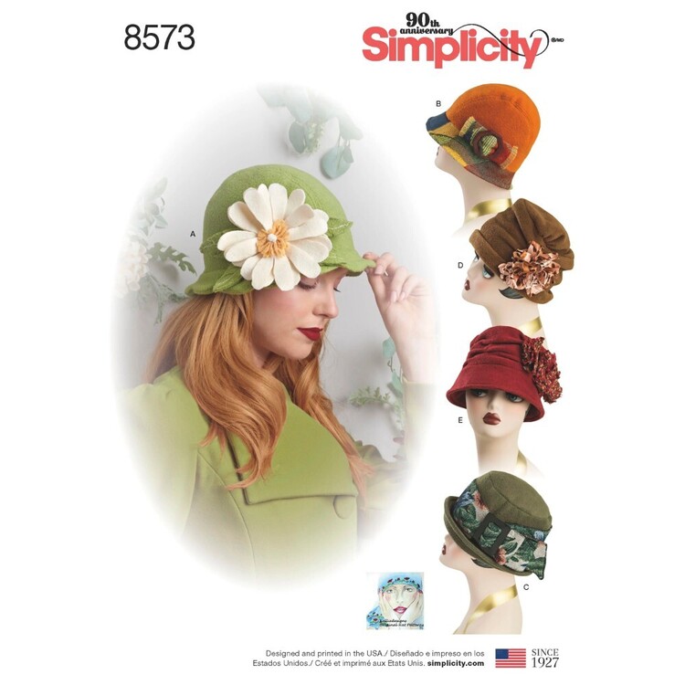 Simplicity Pattern 8573 Misses' Flapper Hats In Three Sizes Small - Large