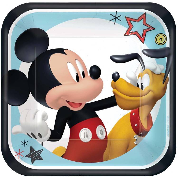 Mickey & Pluto 7 Inch Square Plates 8 Pack