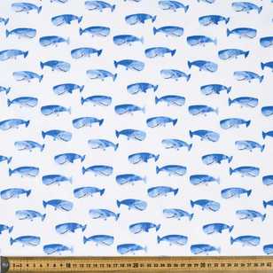 Whale of a Time Printed Cotton Poplin Fabric White 112 cm
