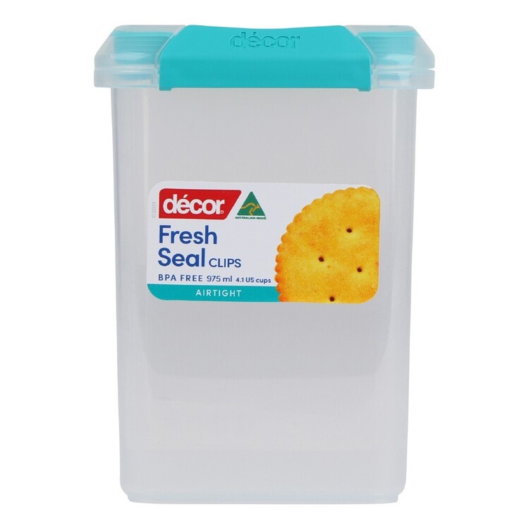 Décor Fresh Seal Clips 975 mL Tall Square Container Teal 975 mL