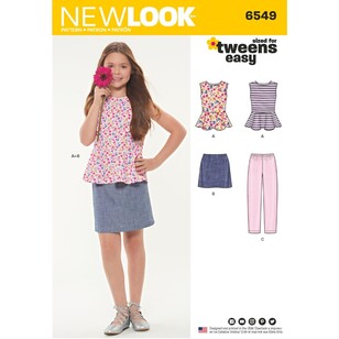 New Look Pattern 6549 Girls' Top, Skirt And Pants 7 - 14