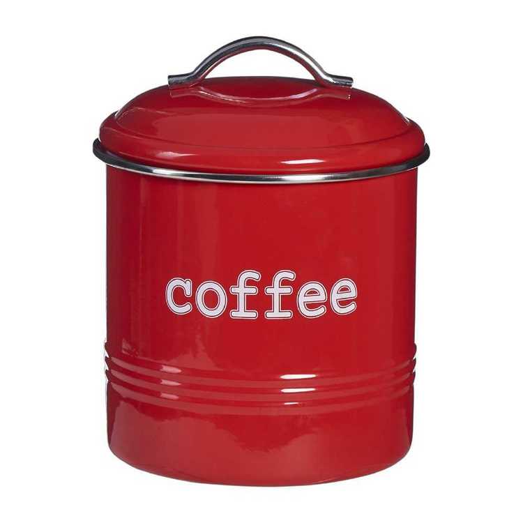 Coffee Round Canister With Stainless Steel Rim