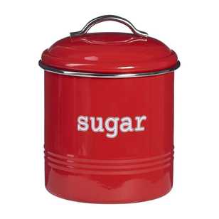 Sugar Round Cannister With Stainless Steel Rim Red 13 x 13 cm