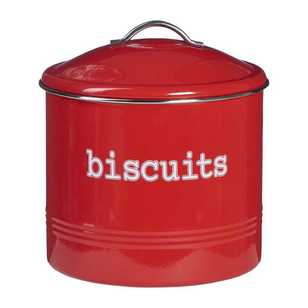 Biscuit Round Canister With Stainless Steel Rim Red 18 x 15 cm