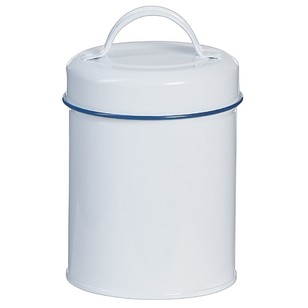 Round Cannister White With Blue Trim