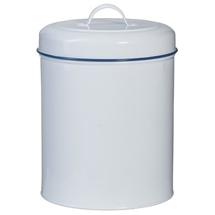 Round Cannister White With Blue Trim 18 x 22 cm