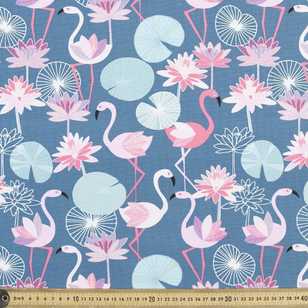 Jocelyn Proust Flamingo Printed Fabric Teal & Pink 150 cm