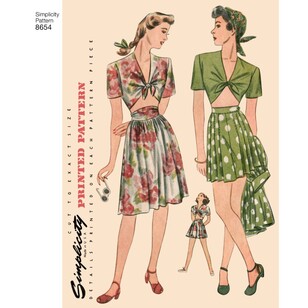Simplicity Pattern 8654 Misses' Vintage Skirt, Shorts And Tie Top
