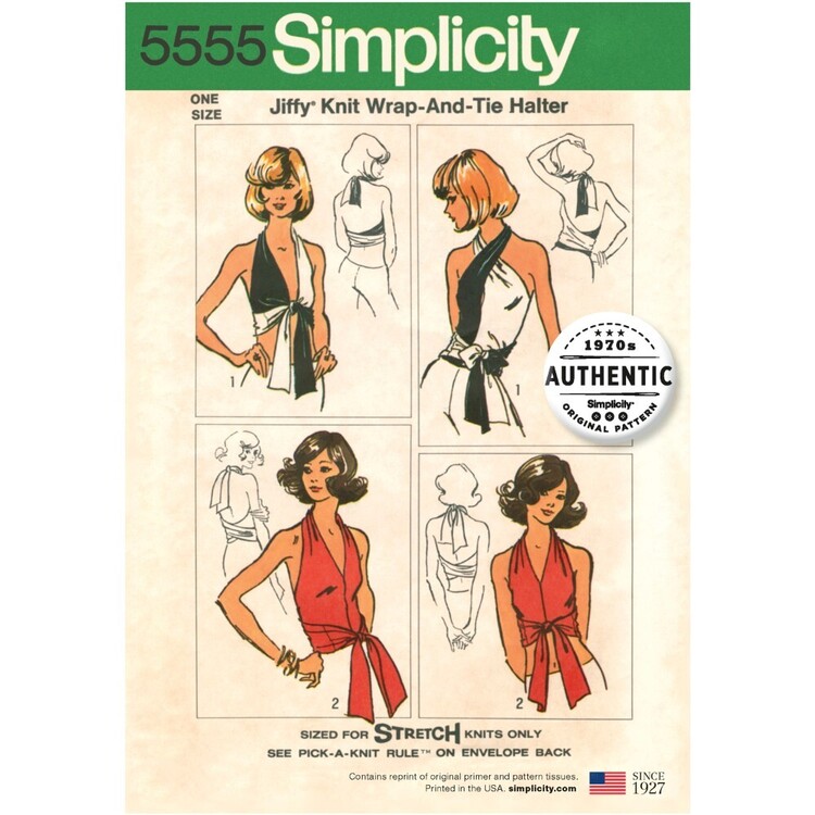 Simplicity 5555 Misses' Vintage Jiffy Knit Wrap & Tie Top Pattern One ...