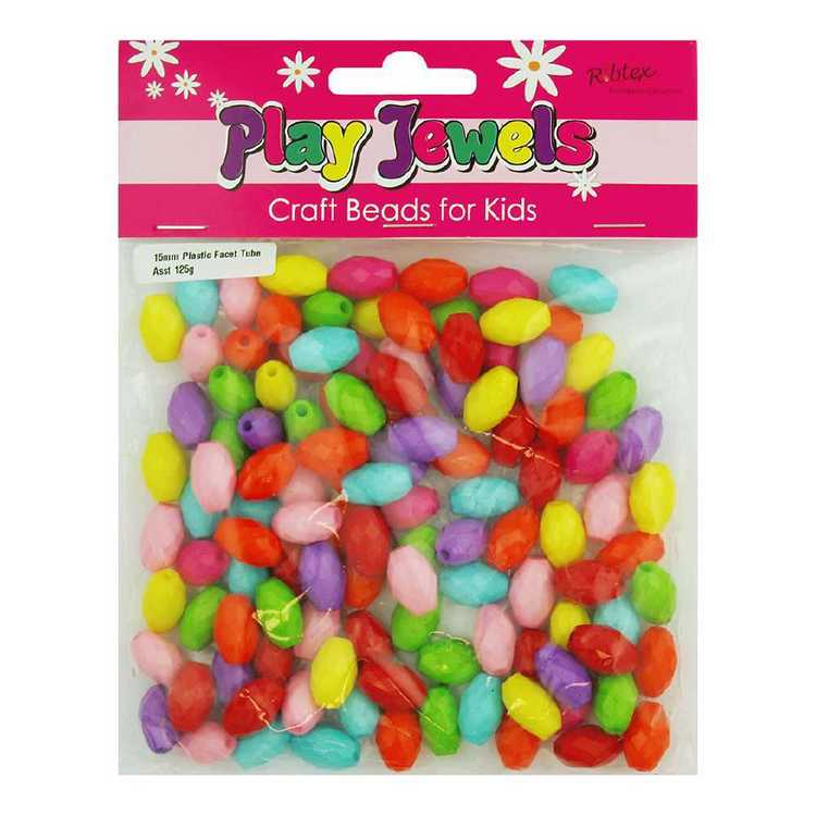 Play Jewels Faceted Tube Plastic Beads Value Pack Multicoloured 15 mm