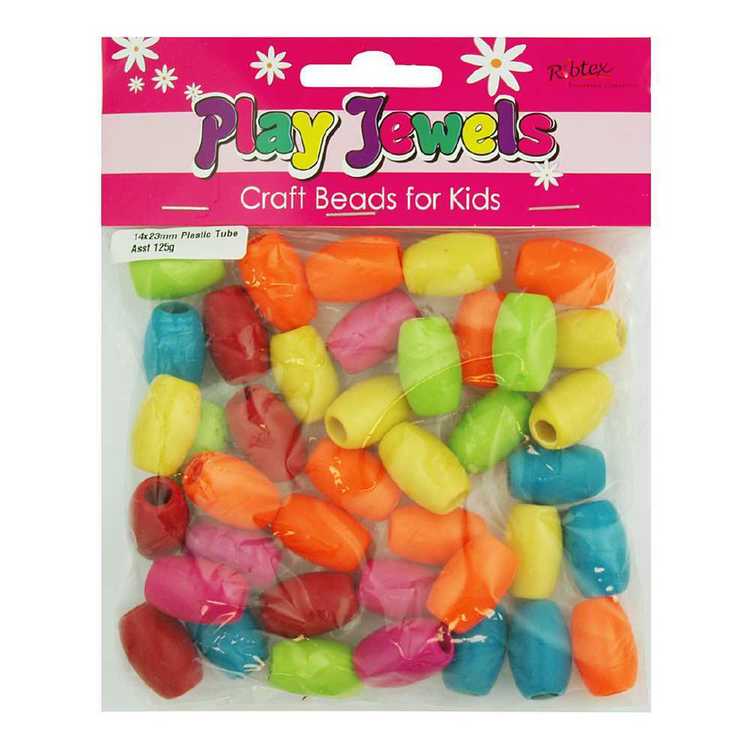 Play Jewels Tube Shaped Plastic Beads Assorted Pack Multicoloured 23 x 14 mm